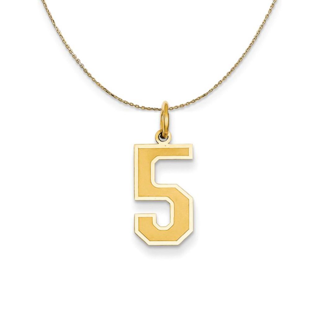 14k Yellow Gold, Jersey, Med Number 5 Necklace - 24 Inch